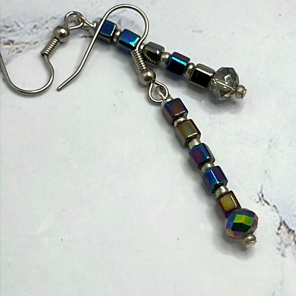Rainbow Cubed Crystal Earrings. - Picture 4 of 4